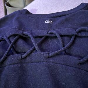 ALO YOGA Lace Up Pullover Sweatshirt in Black